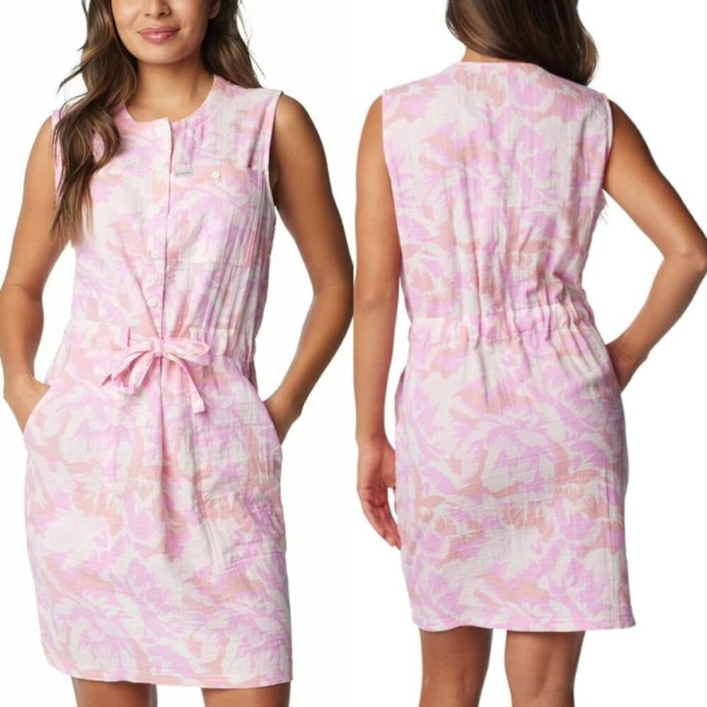 Columbia Holly Hideaway Breezy Waist Belt Dress in Salmon Rose Peonies